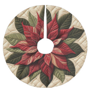 Falda Para El Árbol De Navidad De Poliéster Patrón acabado Crema de poinsettia