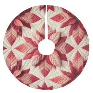 Falda Para El Árbol De Navidad De Poliéster Patrón acabado Poinsettia Crema rojo
