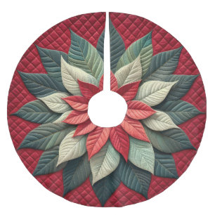 Falda Para El Árbol De Navidad De Poliéster Patrón acabado Poinsettia rojo