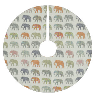 Falda Para El Árbol De Navidad De Poliéster Patrón animal elefante colorido contemporáneo