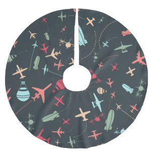 Falda Para El Árbol De Navidad De Poliéster Patrón avión negro y avión