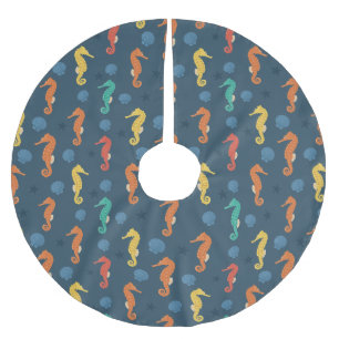 Falda Para El Árbol De Navidad De Poliéster Patrón caballito de mar