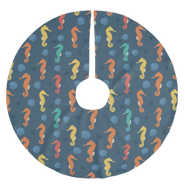 Falda Para El Árbol De Navidad De Poliéster Patrón caballito de mar (Anverso)