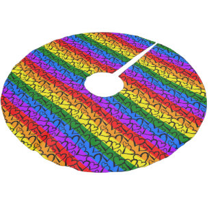 Falda Para El Árbol De Navidad De Poliéster Patrón cardíaco arco iris