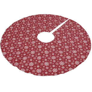 Falda Para El Árbol De Navidad De Poliéster Patrón clásico de copo de nieve de Navidad rojo y