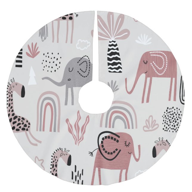 Falda Para El Árbol De Navidad De Poliéster patrón con elefantes lindos y gigantes (Anverso)