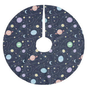 Falda Para El Árbol De Navidad De Poliéster Patrón continuo de planetas del sistema solar