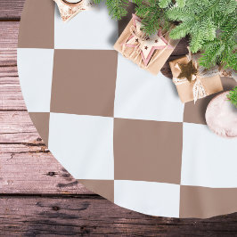 Falda Para El Árbol De Navidad De Poliéster Patrón controlado en blanco y mousse de mocha