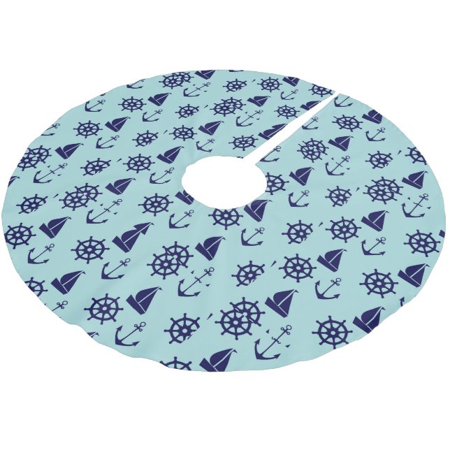 Falda Para El Árbol De Navidad De Poliéster Patrón costero (Angular)