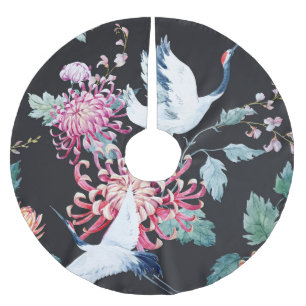 Falda Para El Árbol De Navidad De Poliéster Patrón de acuarela de crisantemo de raza roja