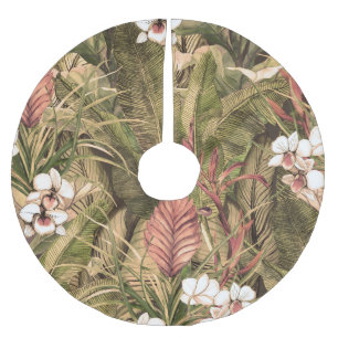 Falda Para El Árbol De Navidad De Poliéster Patrón de acuarela de las hojas tropicales