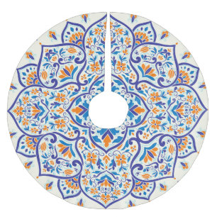 Falda Para El Árbol De Navidad De Poliéster Patrón de adorno azul Naranja de lujo