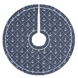 Falda Para El Árbol De Navidad De Poliéster Patrón de anclaje azul y blanco de la Marina Náuti