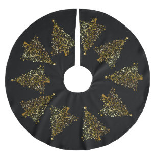 Falda Para El Árbol De Navidad De Poliéster Patrón de árbol de Navidad dorado negro