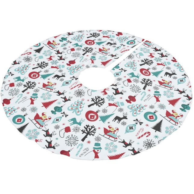 Falda Para El Árbol De Navidad De Poliéster Patrón de arte de pinos de renos de Santa Claus Sl (Angular)