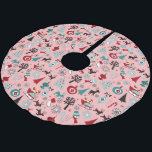 Falda Para El Árbol De Navidad De Poliéster Patrón de arte de pinos de renos de Santa Claus Sl<br><div class="desc">Hermosa imagen contemporánea de Santa Claus en la trinera siendo jalada por renos,  árboles de Navidad,  baudias y dulces.</div>