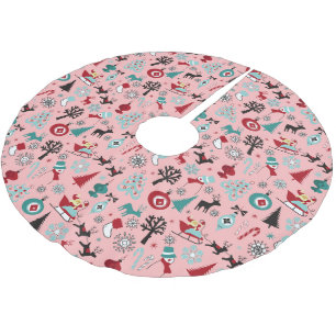 Falda Para El Árbol De Navidad De Poliéster Patrón de arte de pinos de renos de Santa Claus Sl