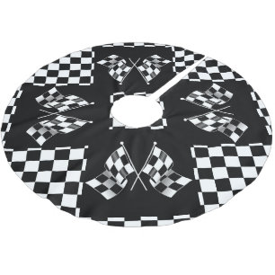 Falda Para El Árbol De Navidad De Poliéster Patrón de bandera a cuadros en blanco y negro geni