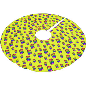 Falda Para El Árbol De Navidad De Poliéster Patrón de bloqueo de arco iris neón