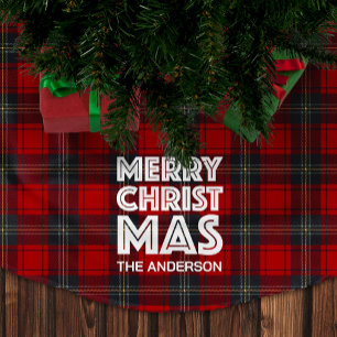 Falda Para El Árbol De Navidad De Poliéster Patrón de búfalo Feliz Navidad Familia Personaliza
