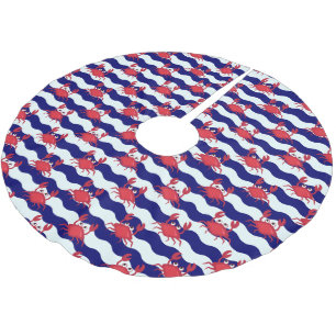 Falda Para El Árbol De Navidad De Poliéster Patrón de cangrejos felices