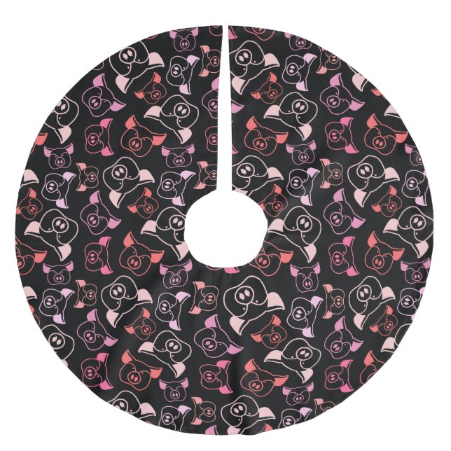 Falda Para El Árbol De Navidad De Poliéster Patrón de cerdos (Anverso)