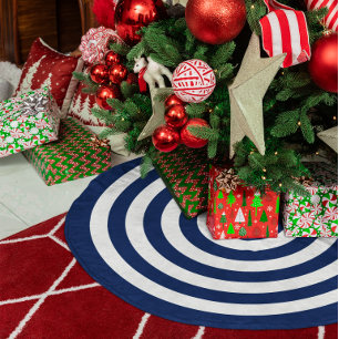 Falda Para El Árbol De Navidad De Poliéster Patrón de círculos concéntricos azul marino y blan