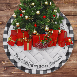 Falda Para El Árbol De Navidad De Poliéster Patrón de colcha de cuadros minimalista negro y bl