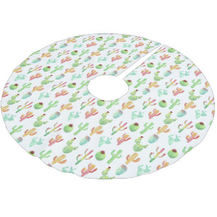 Falda Para El Árbol De Navidad De Poliéster Patrón de color de agua del cactus pastel