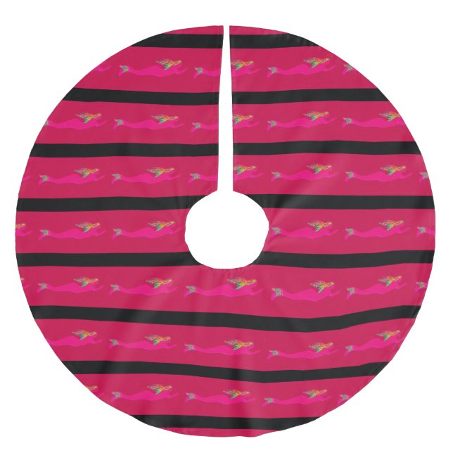 Falda Para El Árbol De Navidad De Poliéster patrón de comadronas rosadas (Anverso)