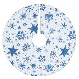 Falda Para El Árbol De Navidad De Poliéster Patrón de Copo de Nieve Azul