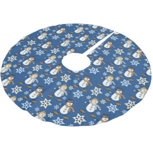 Falda Para El Árbol De Navidad De Poliéster Patrón de copo de nieve azul