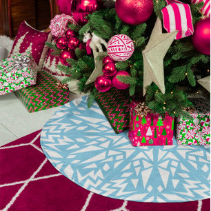 Falda Para El Árbol De Navidad De Poliéster Patrón de copo de nieve de triángulos azul cielo