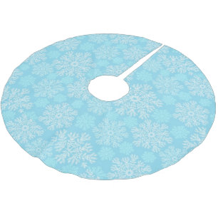 Falda Para El Árbol De Navidad De Poliéster Patrón De Copos De Nieve De Navidades Azules Y Bla
