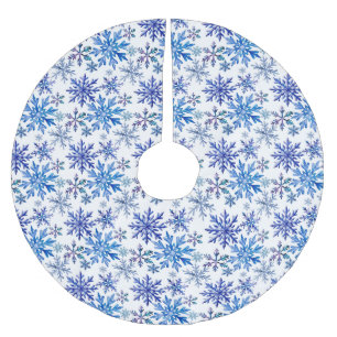 Falda Para El Árbol De Navidad De Poliéster Patrón de copos de nieve en acuarela