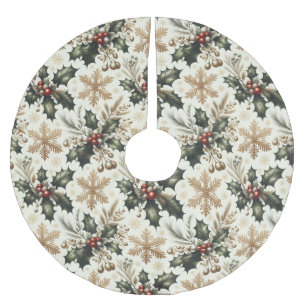 Falda Para El Árbol De Navidad De Poliéster Patrón de copos de nieve y muérdago elegante Navid