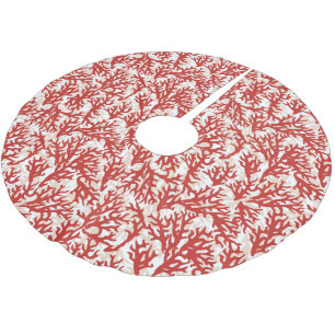 Falda Para El Árbol De Navidad De Poliéster Patrón de coral rojo 2