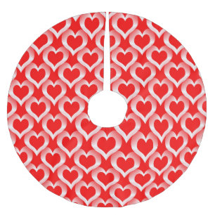 Falda Para El Árbol De Navidad De Poliéster Patrón de Corazones Rojos Blancos