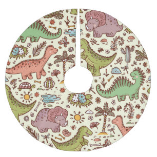 Falda Para El Árbol De Navidad De Poliéster Patrón de cosecha de dinosaurio Personalizado