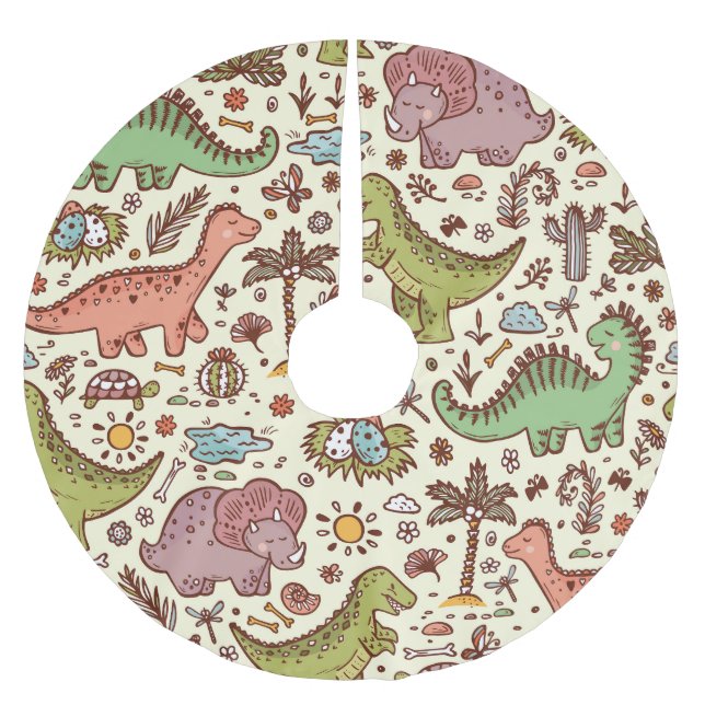 Falda Para El Árbol De Navidad De Poliéster Patrón de cosecha de dinosaurio Personalizado (Anverso)