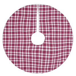 Falda Para El Árbol De Navidad De Poliéster Patrón de Cuadro Burgundy Blanco