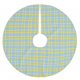 Falda Para El Árbol De Navidad De Poliéster Patrón de cuadros azul amarillo