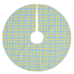 Falda Para El Árbol De Navidad De Poliéster Patrón de cuadros azul amarillo