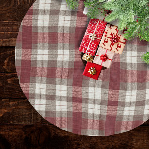 Falda Para El Árbol De Navidad De Poliéster Patrón de Cuadros Clásico Marrón Rojo Oxidado Marf