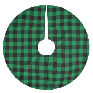 Falda Para El Árbol De Navidad De Poliéster Patrón de cuadros escoceses verde y negro búfalo