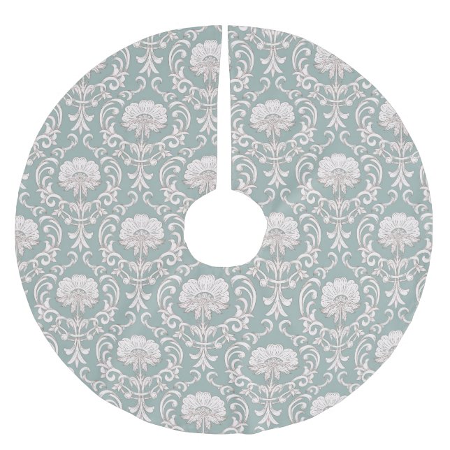 Falda Para El Árbol De Navidad De Poliéster Patrón de Damasco (Anverso)