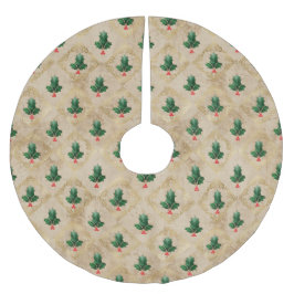 Falda Para El Árbol De Navidad De Poliéster Patrón de damasco de acebo vintage