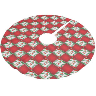 Falda Para El Árbol De Navidad De Poliéster Patrón de damero de Santa Xmas Holly del gato lind