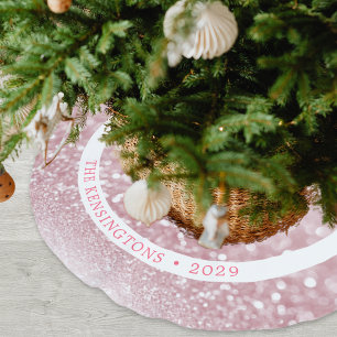 Falda Para El Árbol De Navidad De Poliéster Patrón de destello de vacaciones rosadas brillante