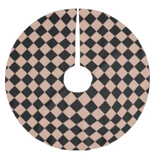 Falda Para El Árbol De Navidad De Poliéster Patrón de diamante de cheques negros rosados